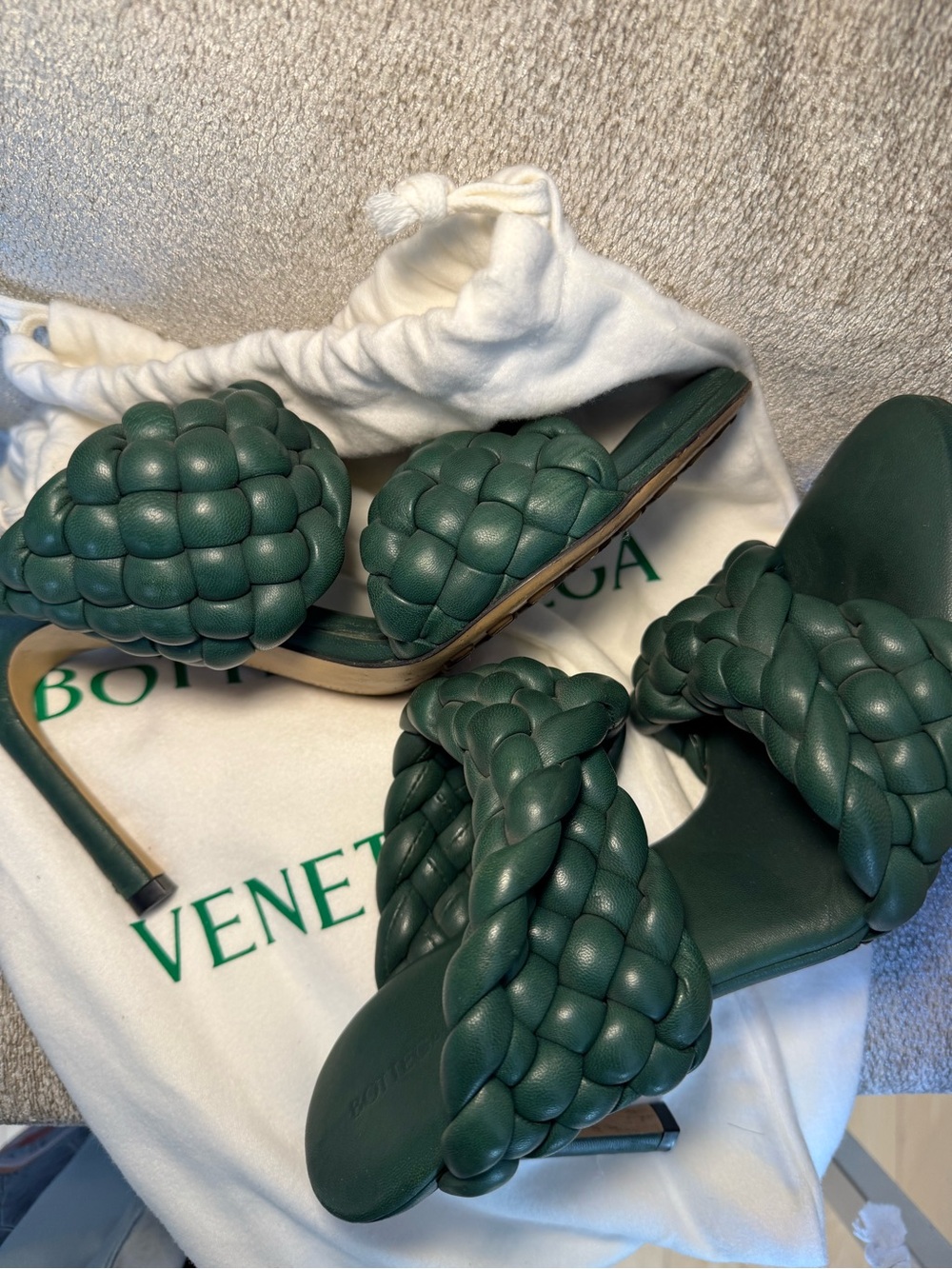Bottega Veneta Napa Twisted Padded Intrecciato Curve Slide Sandals 38 Vert Fonce